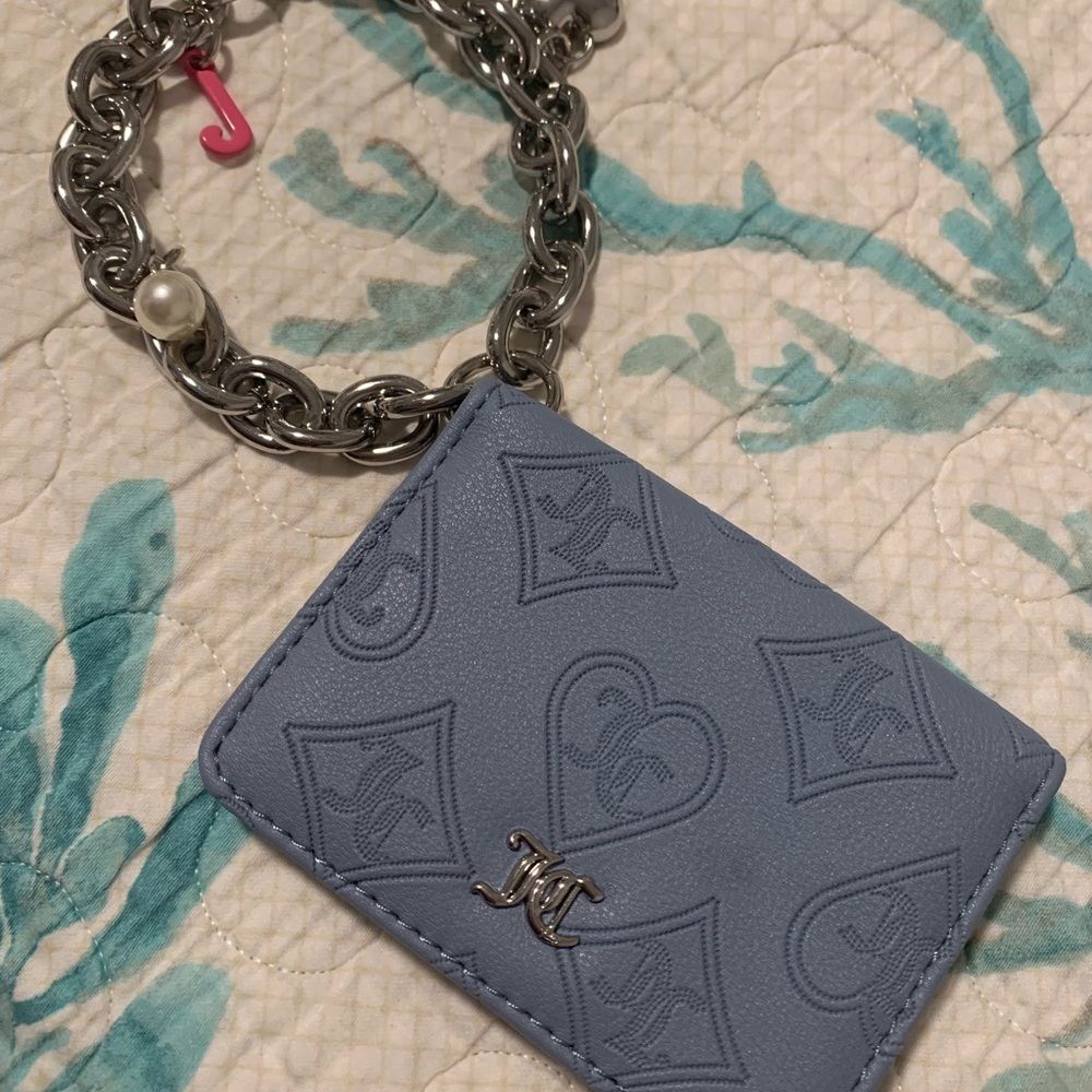 Juicy Couture Blue Card Holder Wallet with Silver Chain Bracelet